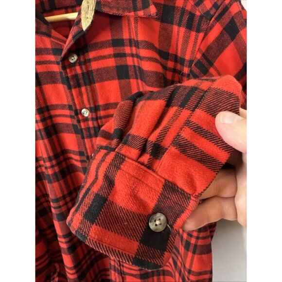 Vintage Remington Red & Black Flannel Button Down L 100% Polyester Made In USA - Picture 2 of 6